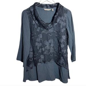 SOFT SURROUNDINGS  Women's AVA Tunic Top‎ Blue Silk Blend Size 1X Bohemian